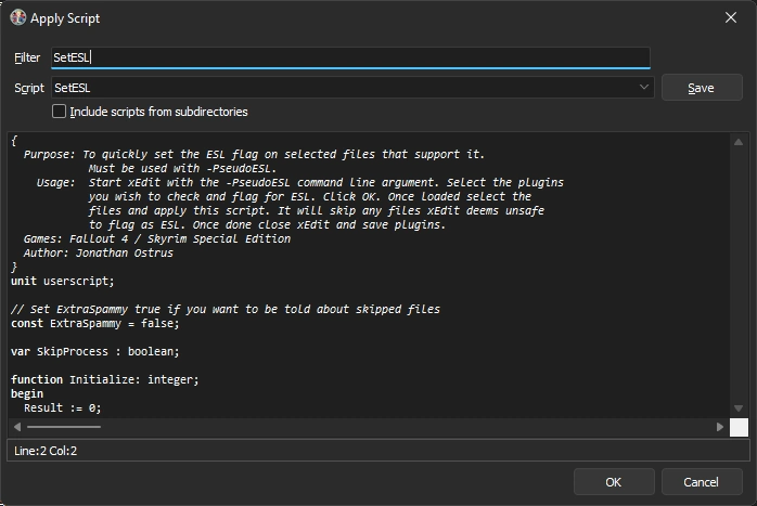 Select the SetESL script